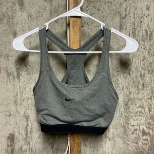 Nike Dri-FIT Racerback Sports Bra Gray Black Stretch Logo Sz M